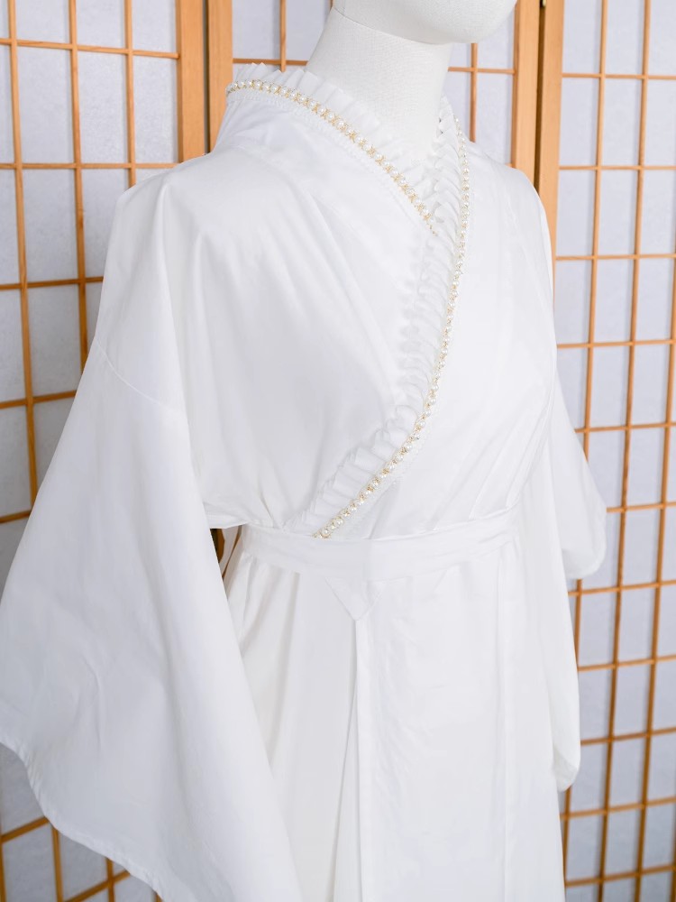 Women'S Formal Traditional Wear - Lace-Trimmed Kimono Undergarment White Color Cotton