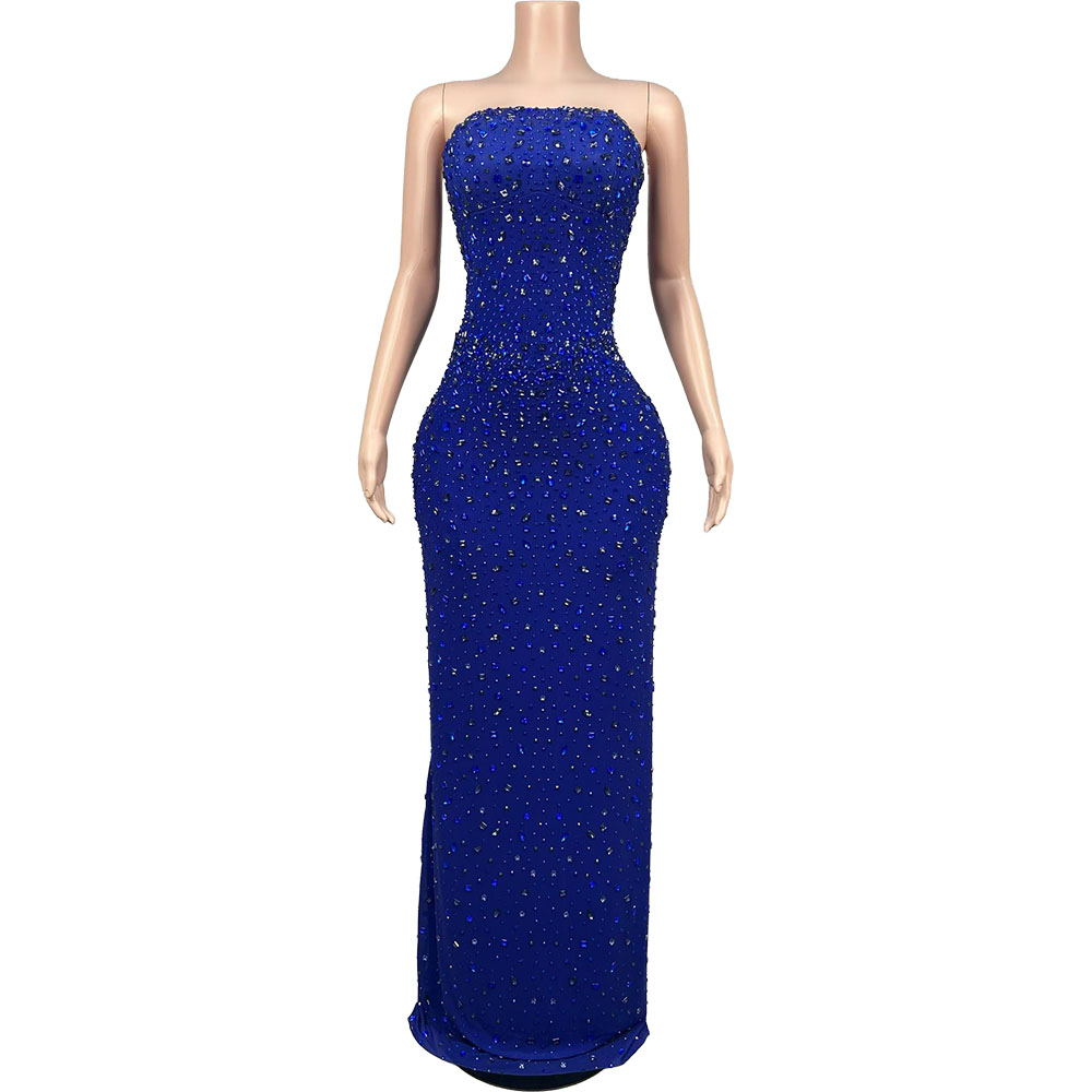 Women'S Red Formal Wear - Sparkly Rhinestone Blue Strapless Evening Gown