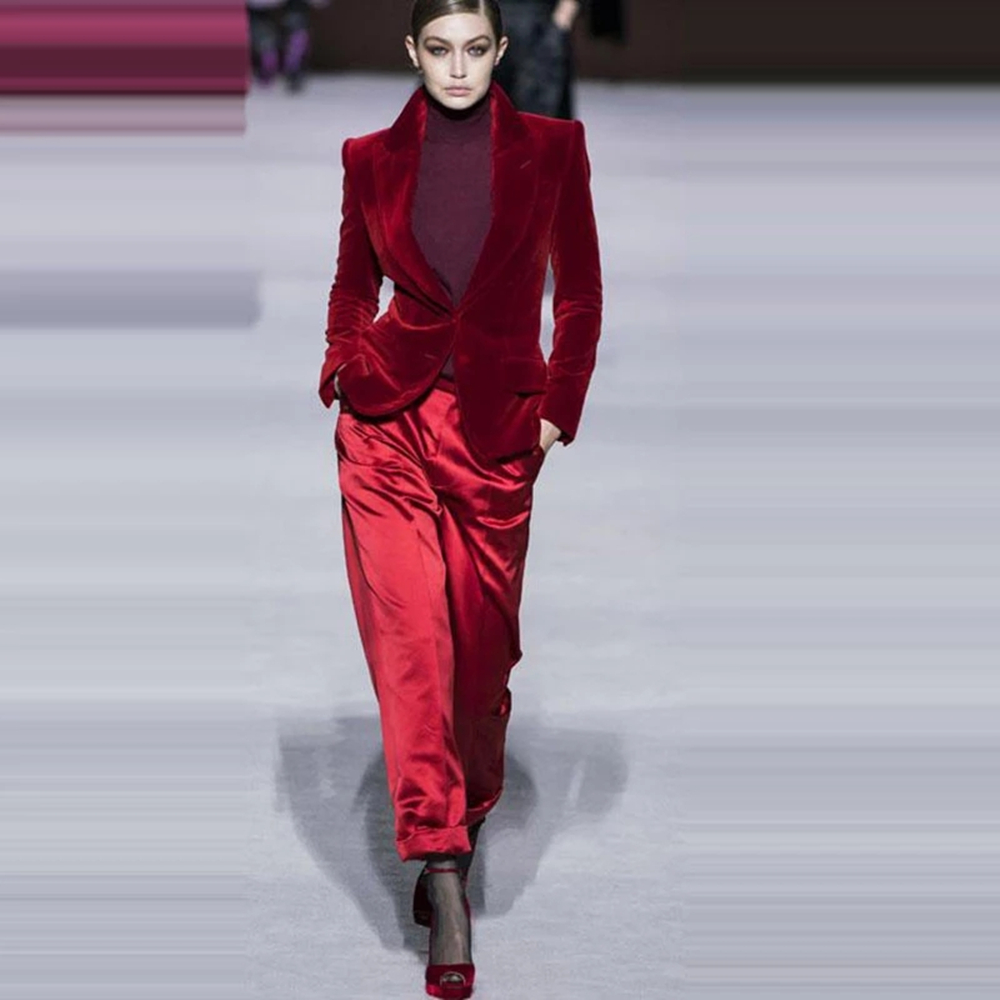 Women Pant Suits Wine Red Velv - огляд і ціна Women Formal Wear With Blazer