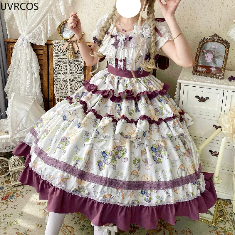 Kawaii Cute Grape Print Ruffle - огляд і ціна Victorian Women'S Formal Wear
